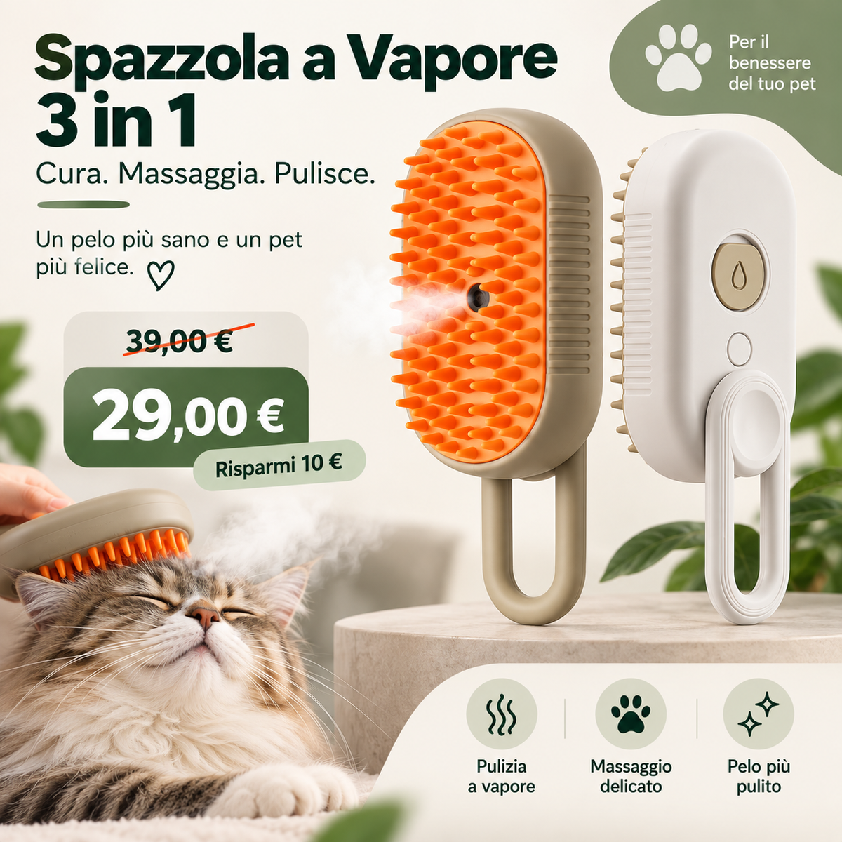 Spazzola a vapore per animali