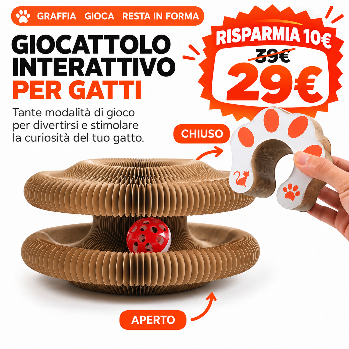 🐱 Tiragraffi Interattivo Trasformabile con Pista e Pallina