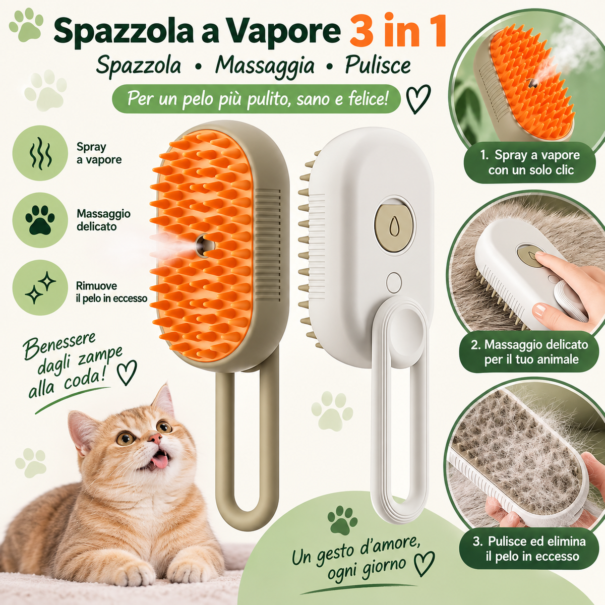 Spazzola a vapore per animali